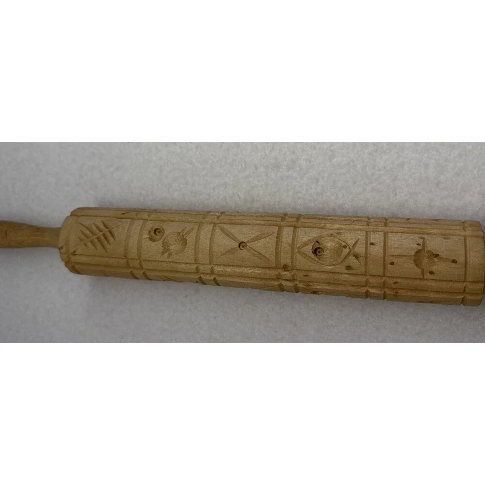 Embossed Rolling Pin Large Animal Bird Floral Cookie Folk Art Unbranded Wood